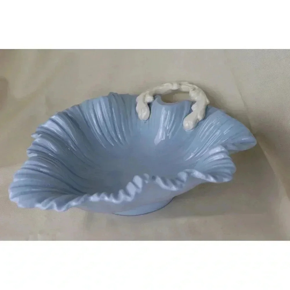 Pastel Blue Leaf Shaped Bowl vintage Falcon ware England 1748 earthenware leafy